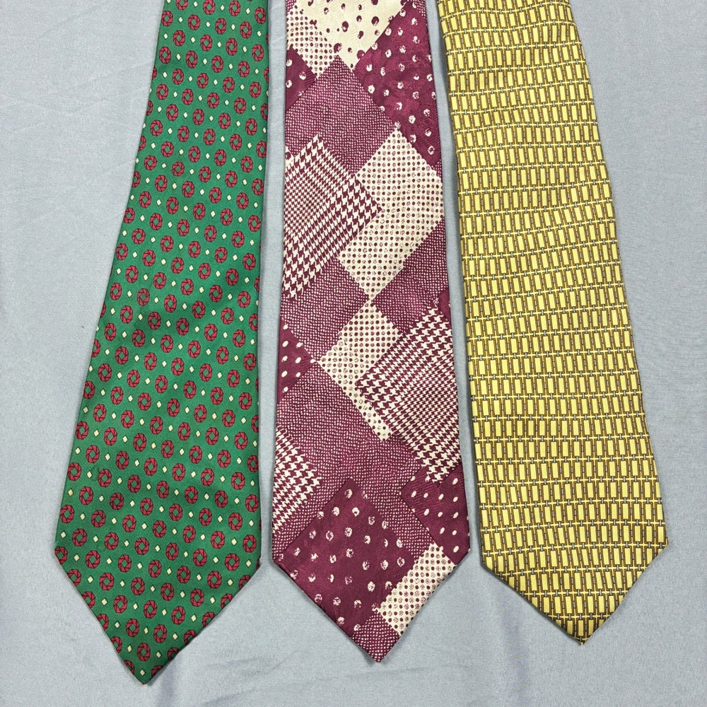 Lot of 3 Silk Ties Mens OS VTG Ancient Madder Geometric Patchwork